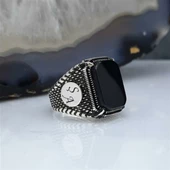 Siyah Oniks Taşlı Harfli Gümüş Erkek Yüzük - 1