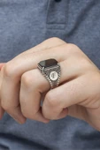 Siyah Oniks Taşlı Harfli Gümüş Erkek Yüzük - 6