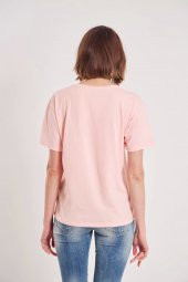 Kadın Pudra Yazı Baskılı T-shirt - 5