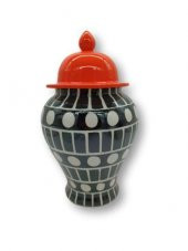 Crearthome Turuncu Siyah-Beyaz Desenli 28 cm Şah Küp SZR-KVZ-009 - 2