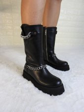 Kadın Zincir Detaylı Fermuarlı Siyah Kalın Taban Bot thumbnail 1