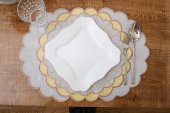 Finezza Mila Nakışlı Keten Efekt Kumaş Krem Sarı A.Servis 33x45 cm 4 Ad.-1392 - 4