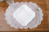 Finezza Mila Nakışlı Keten Efekt Kumaş Krem Pembe A.Servis 34x45 cm 4 Ad-1393 - 4