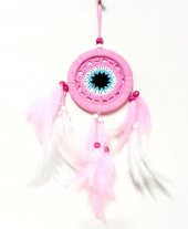 Pembe Dream Catcther Pembe Ve Beyaz Kuş Tüylü Düş Kapanı El Yapımı Duvar Süsü - 1