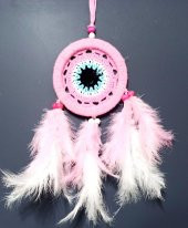 Pembe Dream Catcther Pembe Ve Beyaz Kuş Tüylü Düş Kapanı El Yapımı Duvar Süsü - 4