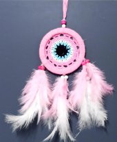 Pembe Dream Catcther Pembe Ve Beyaz Kuş Tüylü Düş Kapanı El Yapımı Duvar Süsü - 3