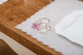 Finezza Dolce Nakışlı Keten Efekt Kumaş Krem Pembe A.Servis 33x45 cm 4 Ad-1396 - 3