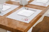 Finezza Dolce Nakışlı Keten Efekt Kumaş Krem Pembe A.Servis 33x45 cm 4 Ad-1396 - 2