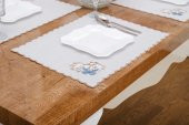Finezza Dolce Nakışlı Keten Efekt Kumaş Krem Mavi A.Servis 34x45 cm 4 Ad -1397 - 3