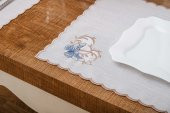 Finezza Dolce Nakışlı Keten Efekt Kumaş Krem Mavi A.Servis 34x45 cm 4 Ad -1397 - 4