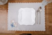 Finezza Dolce Nakışlı Keten Efekt Kumaş Krem Mavi A.Servis 34x45 cm 4 Ad -1397 - 5