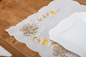 Finezza Linda Nakışlı Keten Efekt Kumaş Krem Sarı A.Servis 33,5x45 cm 4 Ad -1398 - 3