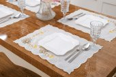 Finezza Linda Nakışlı Keten Efekt Kumaş Krem Sarı A.Servis 33,5x45 cm 4 Ad -1398 - 4