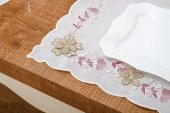 Finezza Linda Nakışlı Keten Efekt Kumaş Krem Pembe A.Servis 33x45cm 4 Ad.-1399 - 3