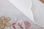 Finezza Linda Nakışlı Keten Efekt Kumaş Krem Pembe A.Servis 33x45cm 4 Ad.-1399 - 5