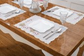 Finezza Linda Nakışlı Keten Efekt Kumaş Krem Pembe A.Servis 33x45cm 4 Ad.-1399 - 2