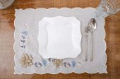 Finezza Linda Nakışlı Keten Efekt Kumaş Krem Mavi A.Servis 33x45 cm 4 Ad.-1400 - 4