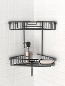 Primanova Alüminyum Banyo Köşe Rafı Şampuanlık Paslanmaz N31-06 Siyah - 1