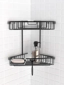 Primanova Alüminyum Banyo Köşe Rafı Şampuanlık Paslanmaz N31-06 Siyah - 2