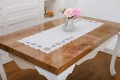 Finezza Linda Nakışlı Keten Efekt Kumaş Kreme Mavi Runner 45x150 cm-1403 - 2