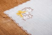 Finezza Dolce Nakışlı Keten Efekt Kumaş Kreme Sarı Runner 45x150 cm - 1404 - 4