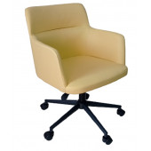 Büro Koltuğu Çalışma Sandalyesi Siyah Konik Yıldız Ayaklı Döküm Süngerli Sarı Suni Deri thumbnail 1