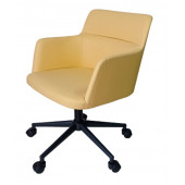 Büro Koltuğu Çalışma Sandalyesi Siyah Konik Yıldız Ayaklı Döküm Süngerli Sarı Suni Deri thumbnail 4