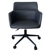 Büro Koltuğu Çalışma Sandalyesi Siyah Konik Yıldız Ayaklı Döküm Süngerli Siyah Suni Deri - 3