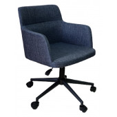 Çalışma Sandalyesi Siyah Konik Yıldız Ayaklı Döküm Süngerli Lacivert Keten Kumaş - 1