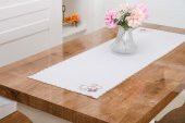 Finezza Dolce Nakışlı Keten Efekt Kumaş Kreme Pembe Runner 45x150 cm - 1405 - 2