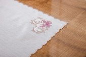 Finezza Dolce Nakışlı Keten Efekt Kumaş Kreme Pembe Runner 45x150 cm - 1405 - 4