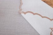 Finezza Dolce Nakışlı Keten Efekt Kumaş Kreme Pembe Runner 45x150 cm - 1405 - 5