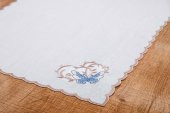 Finezza Dolce Nakışlı Keten Efekt Kumaş Kreme Mavi Runner 45x150 cm - 1406 - 3