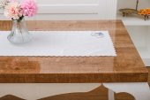 Finezza Dolce Nakışlı Keten Efekt Kumaş Kreme Mavi Runner 45x150 cm - 1406 - 4