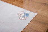 Finezza Dolce Nakışlı Keten Efekt Kumaş Kreme Mavi Runner 45x150 cm - 1406 - 5