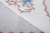Finezza Dolce Nakışlı Keten Efekt Kumaş Kreme Mavi Runner 45x150 cm - 1406 - 6