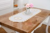 Finezza Mila Nakışlı Keten Efekt Kumaş Kreme Sarı Runner 45x150 cm - 1407 - 2
