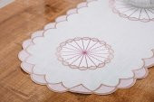 Finezza Mila Nakışlı Keten Efekt Kumaş Kreme Pembe Runner 45x150 cm - 1408 - 2