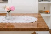 Finezza Mila Nakışlı Keten Efekt Kumaş Kreme Pembe Runner 45x150 cm - 1408 - 3