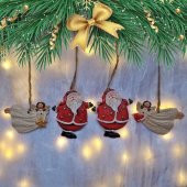 Büyük Boy Polyester Asmalı Noel Baba Ve Melek Figürlü Dörtlü Süs Biblo 29 - 1