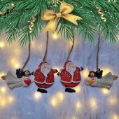 Büyük Boy Polyester Asmalı Noel Baba Ve Melek Figürlü Dörtlü Süs Biblo 28 - 1