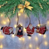Büyük Boy Polyester Asmalı Noel Baba Ve Melek Figürlü Dörtlü Süs Biblo 26 - 1