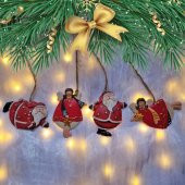 Büyük Boy Polyester Asmalı Noel Baba Ve Melek Figürlü Dörtlü Süs Biblo 36 - 1