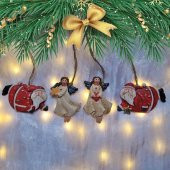 Büyük Boy Polyester Asmalı Noel Baba Ve Melek Figürlü Dörtlü Süs Biblo 34 - 1