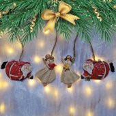 Büyük Boy Polyester Asmalı Noel Baba Ve Melek Figürlü Dörtlü Süs Biblo 33 - 1