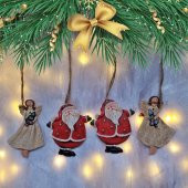 Büyük Boy Polyester Asmalı Noel Baba Ve Melek Figürlü Dörtlü Süs Biblo 30 - 1