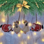 Büyük Boy Polyester Asmalı Noel Baba Ve Melek Figürlü Dörtlü Süs Biblo 31 - 1