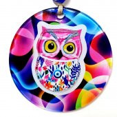 Pembe Baykuş Duvar Süsü 3D Kabartmalı Baykuş Füzyon Cam Mini Duvar Dekoru thumbnail 1