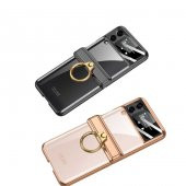 Samsung Galaxy Z Flip 4 Kılıf Kıpta Mıknatıslı Yüzüklü Lens Korumalı Sert Kapak - 11