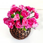 Mini Bronz Vazoda Fuşya Rengi Kır Çiçekli Dekoratif Yapay Çiçek - 3